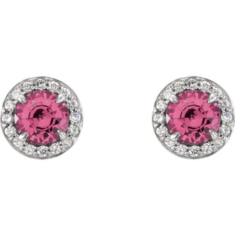 14K White 4.5 mm Natural Pink Tourmaline & 1/6 CTW Natural Diamond Earrings