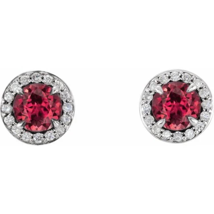 14K White 4.5 mm Natural Ruby & 1/6 CTW Natural Diamond Earrings