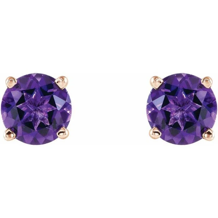 14K Rose 5 mm Natural Amethyst Stud Earrings with Friction Post