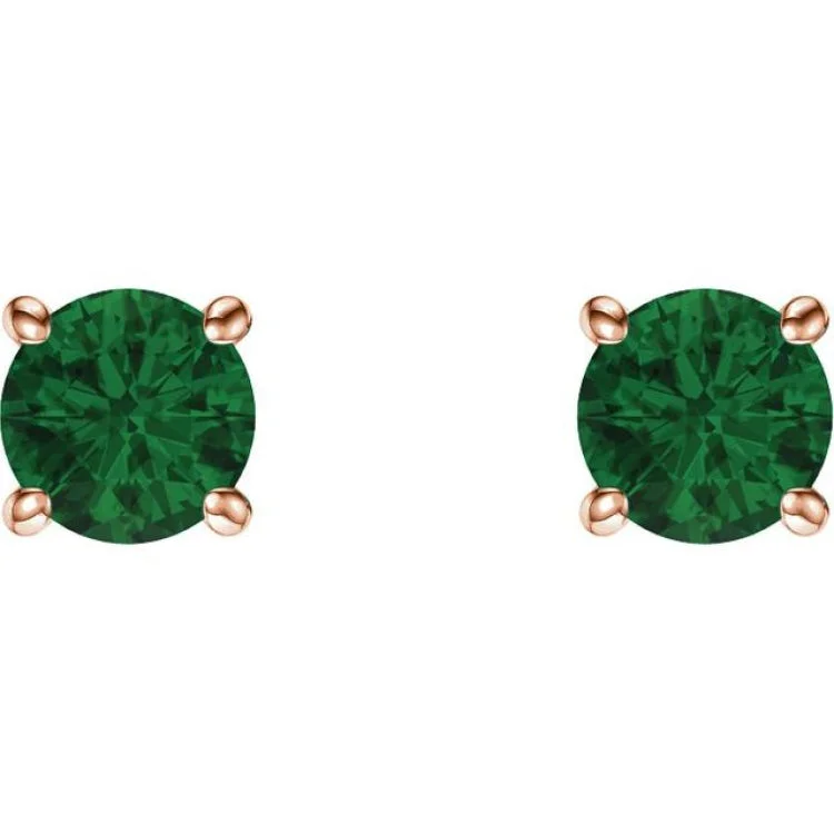 14K Rose 5 mm Natural Emerald Stud Earrings with Friction Post