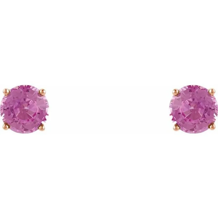 14K Rose 5 mm Natural Pink Sapphire Stud Earrings with Friction Post