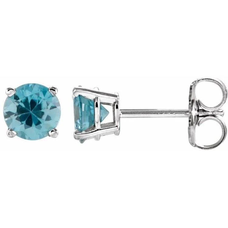 14K White 5 mm Natural Blue Zircon Stud Earrings with Friction Post