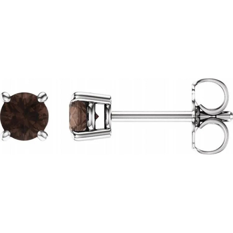 14K White 4 mm Natural Smoky Quartz Stud Earrings with Friction Post