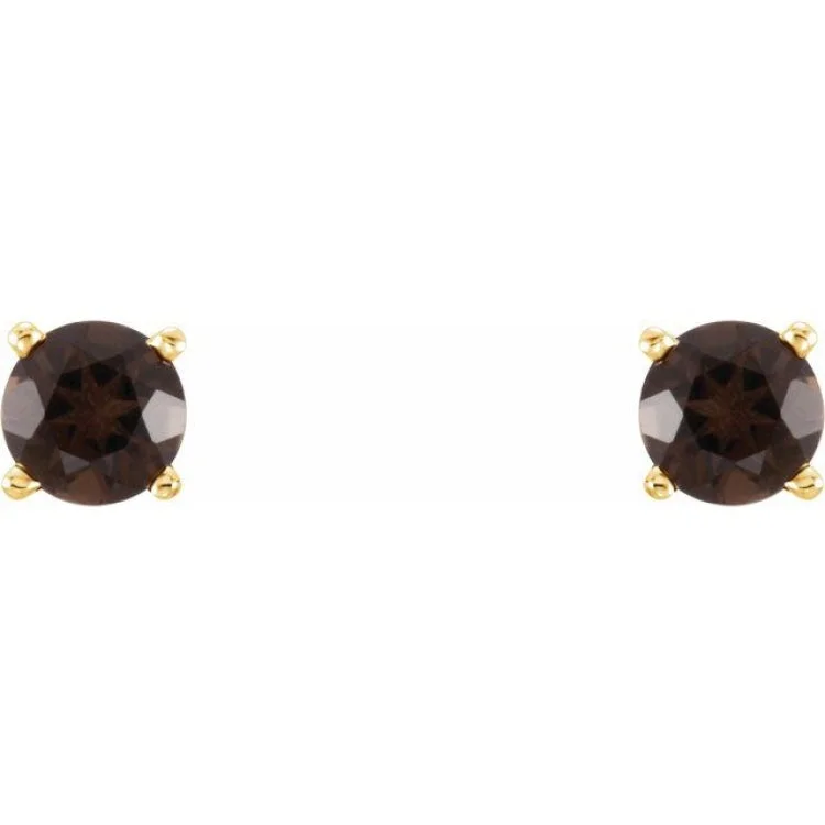 14K Yellow 4 mm Natural Smoky Quartz Stud Earrings with Friction Post