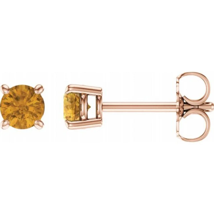 14K Rose 4 mm Natural Citrine Stud Earrings with Friction Post