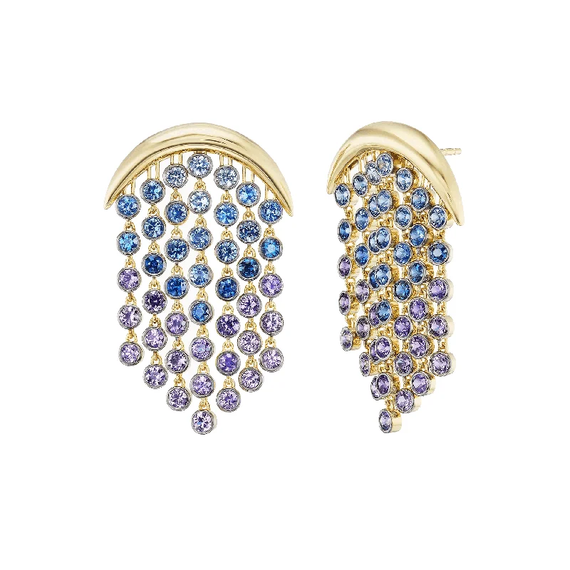 18K Yellow Gold Fringe Sapphire Drop Earrings