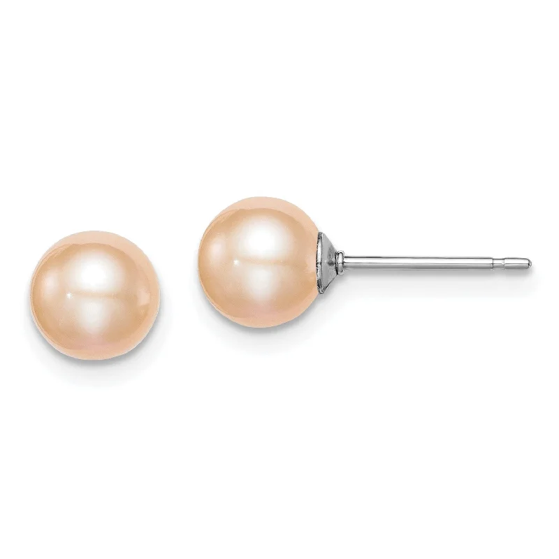 Sterling Silver 6X7MM Pearl Stud Earrings