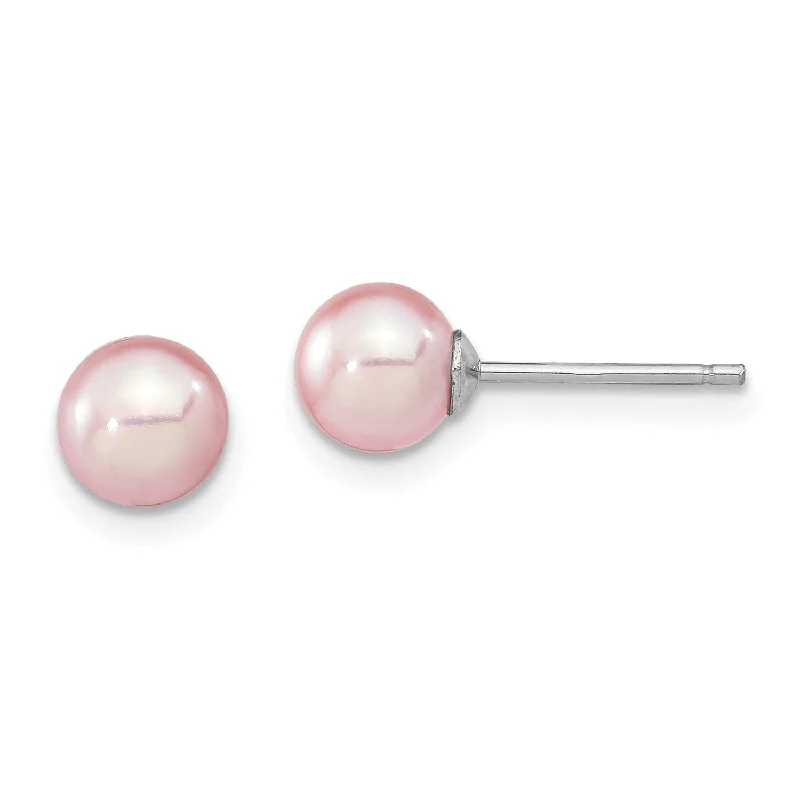 Sterling Silver 6X7MM Pearl Stud Earrings