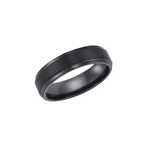 Triton Men's 6mm Black PVD Tungsten Step Edge Wedding Band