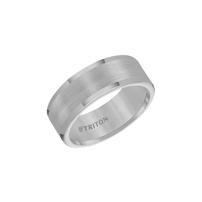 Triton Men's 8mm Grey Tungsten Carbide Comfort Fit Wedding Band