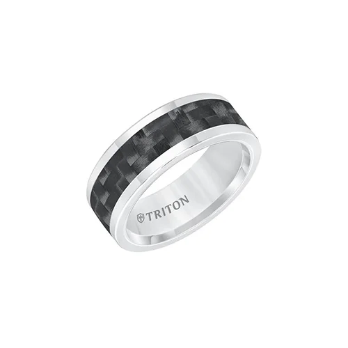 Triton Men's 8mm White Tungsten and Black Carbon Fiber Comfort Fit Band