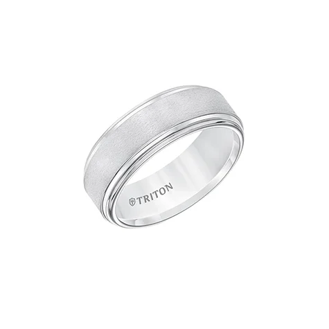 Triton Men's 8mm White Tungsten Satin Center Wedding Band