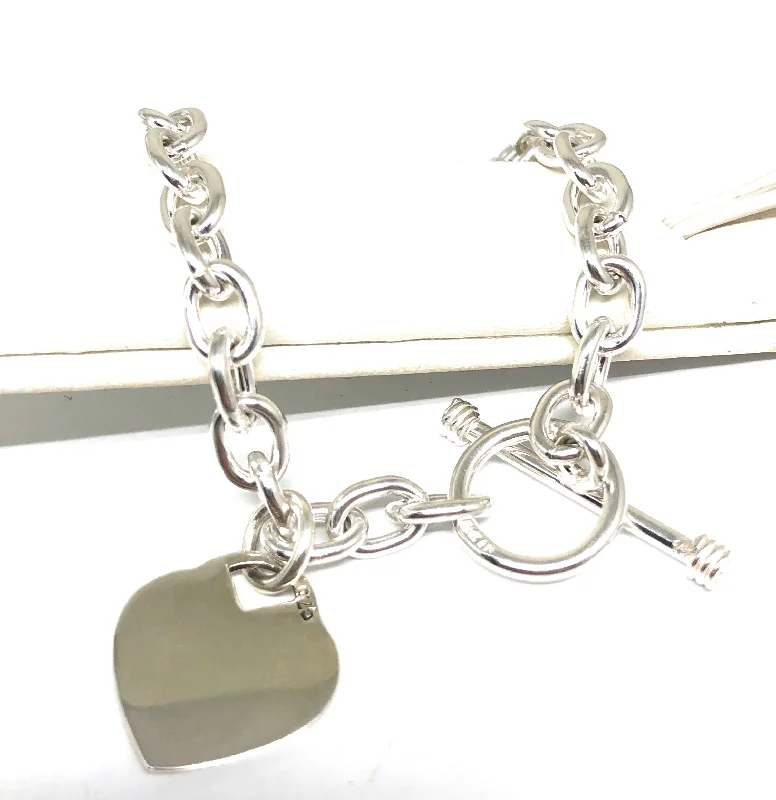 .925 Silver Heart Charm Braccelet 7.5-8 inch Engraving Available