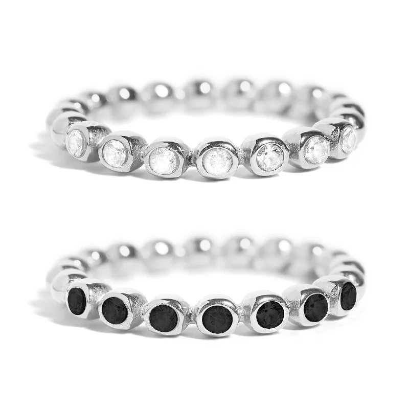 Stainless Steel PVD Coated Beaded CZ Stacking Ring / CSR0006