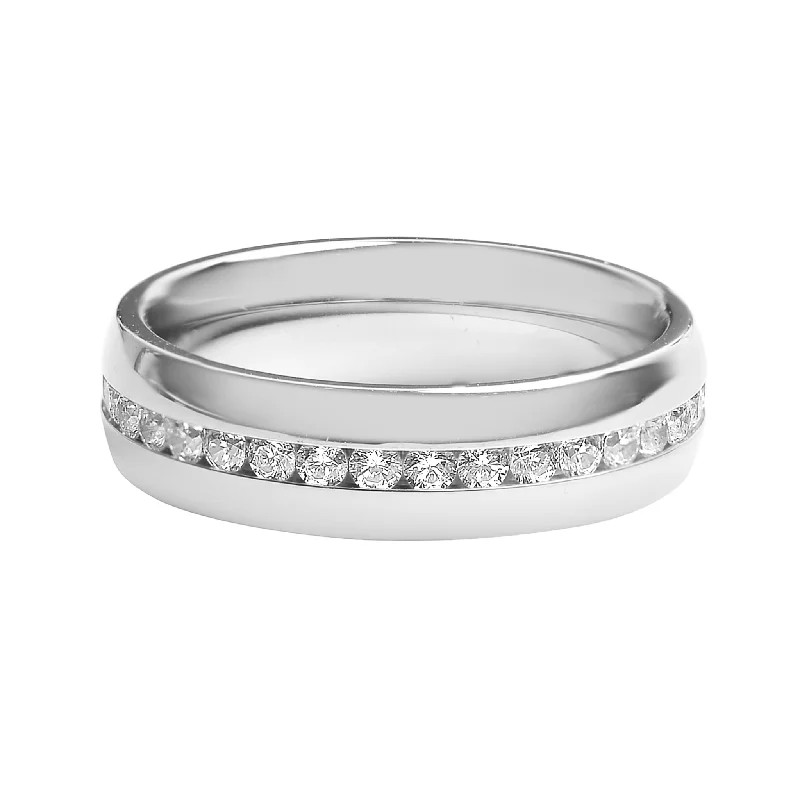 Highly Polished Stainless Steel CZ Center Ring / ZRJ4142