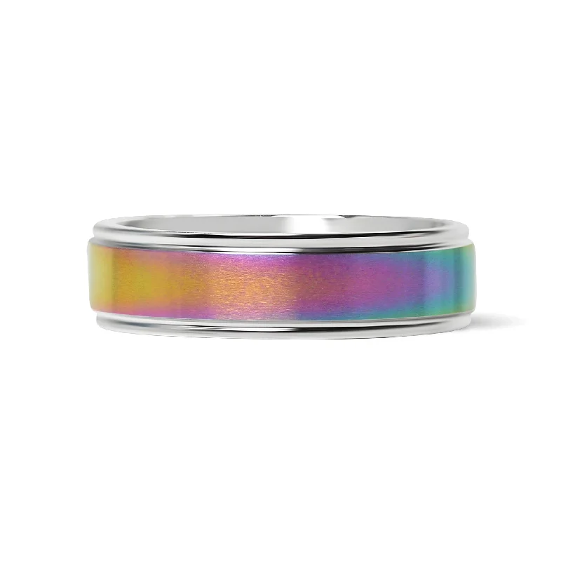 Rainbow Center Polished Edge Stainless Steel Ring / CFR7015