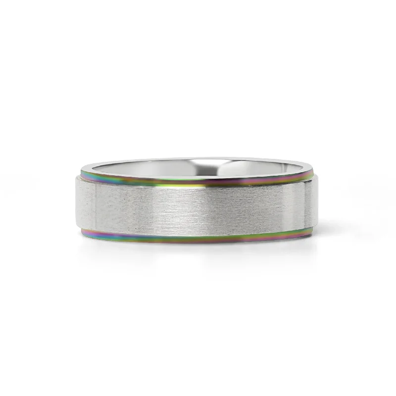 Rainbow Edge Brushed Center Stainless Steel Ring / CFR7014