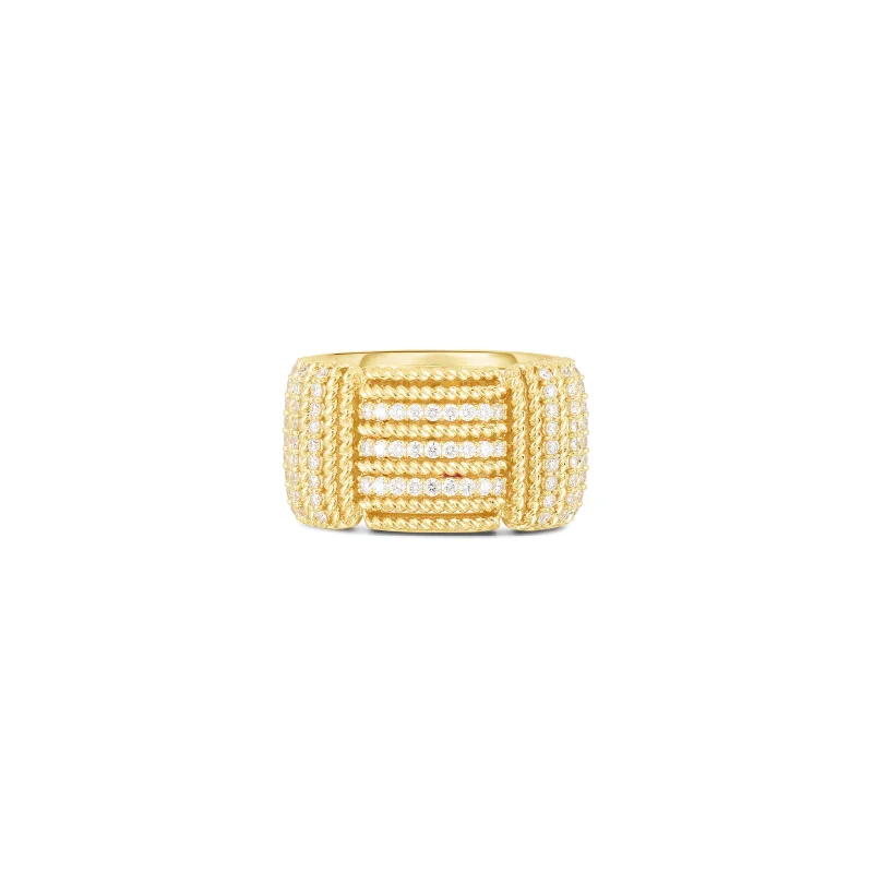 Roberto Coin Opera 18K Yellow Gold Diamond Accent Wide Band Ring