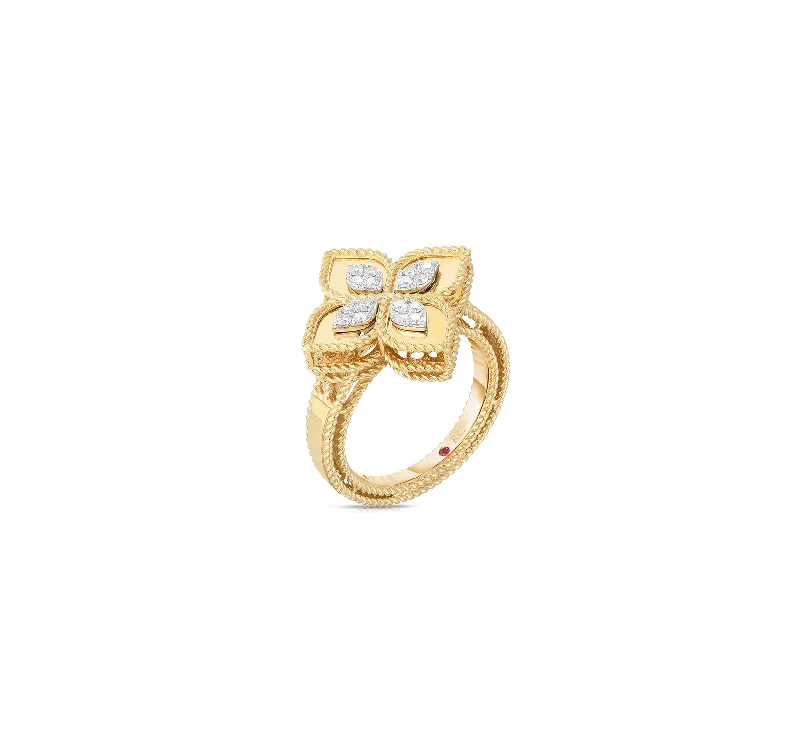 Roberto Coin Princess Flower 18K Yellow Gold Diamond Flower Ring