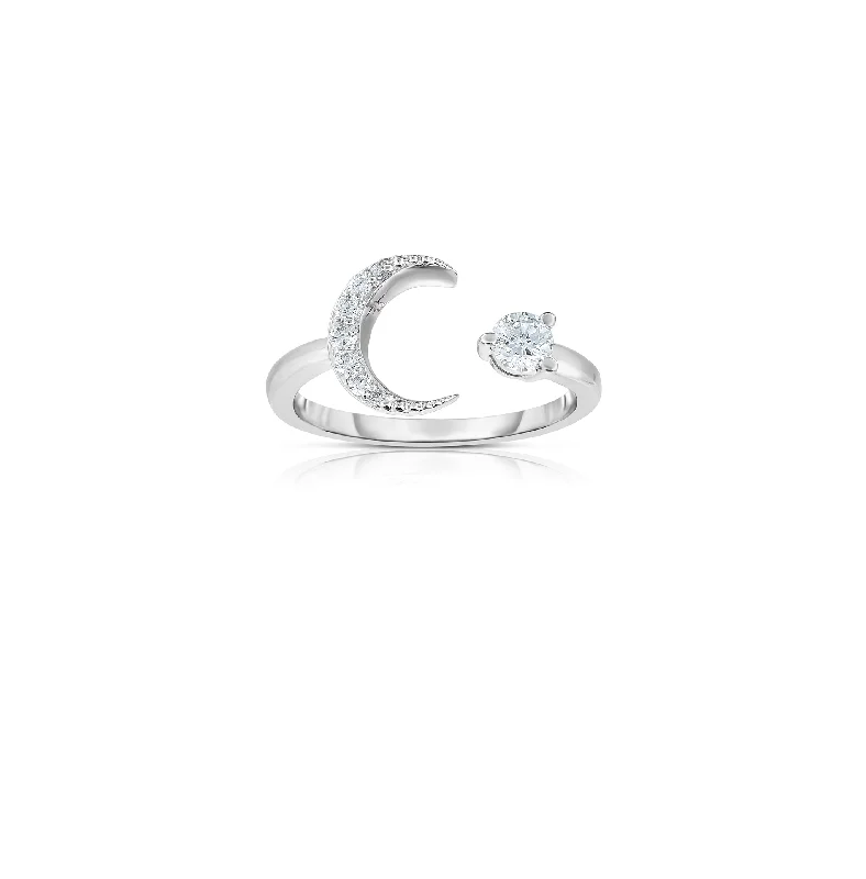 Sabel Collection 14K White Gold Star and Moon Diamond Ring