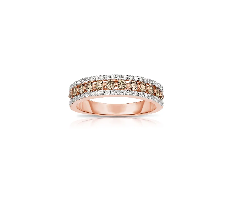 Sabel Collection 14K Rose and White Gold Round Fancy and White Diamond Three Row Ring