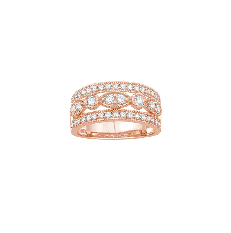 Sabel Collection 14K Rose Gold Three Row Openwork Diamond Ring