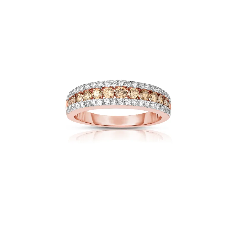 Sabel Collection 14K Rose Gold Round Fancy and White Diamond Three Row Ring