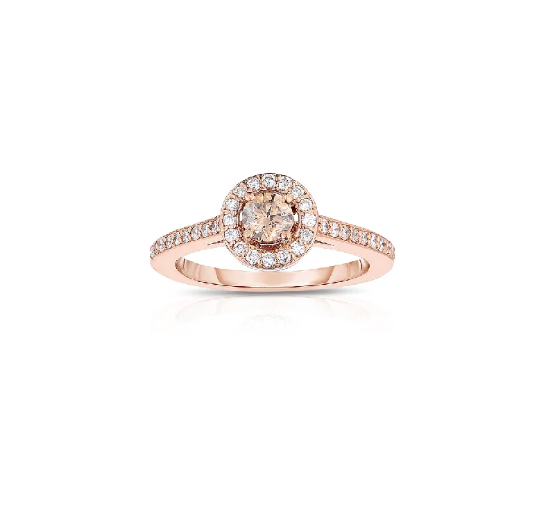 Sabel Collection 14K Rose Gold Round Fancy Diamond and White Diamond Halo and Shank Ring