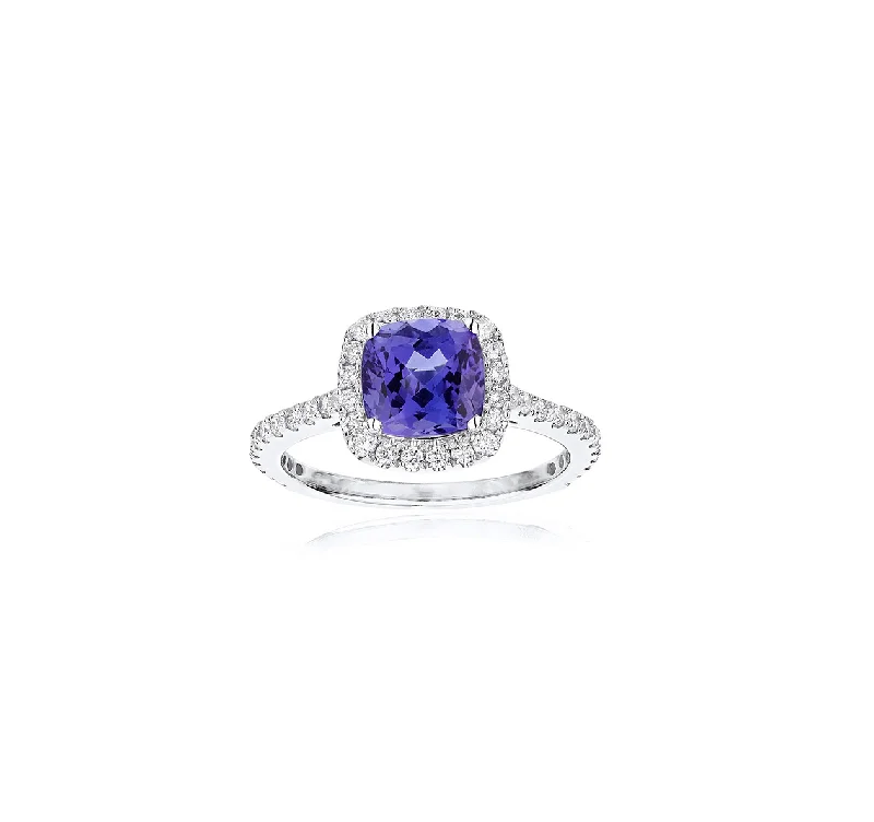 Sabel Collection 14K White Gold Cushion Tanzanite and Diamond Ring