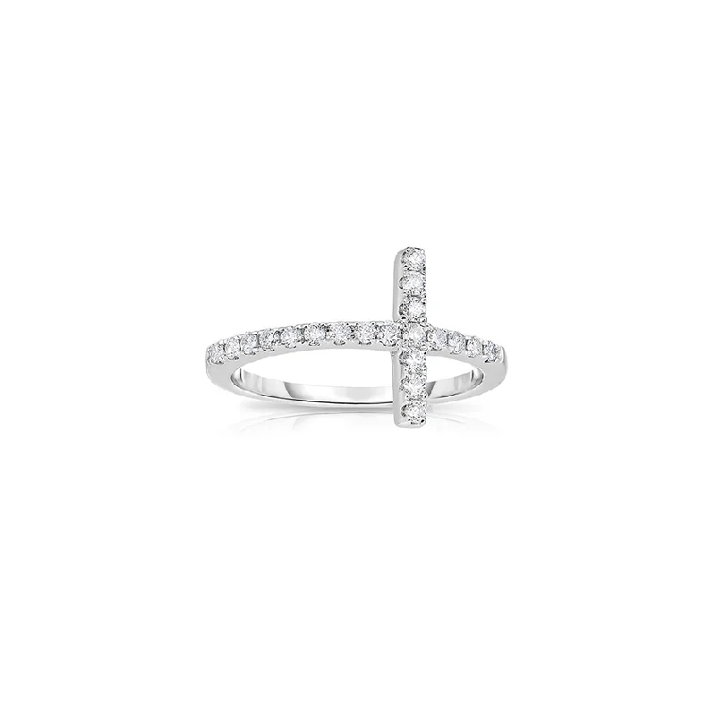 Sabel Collection 14K White Gold Diamond Sideways Cross Ring