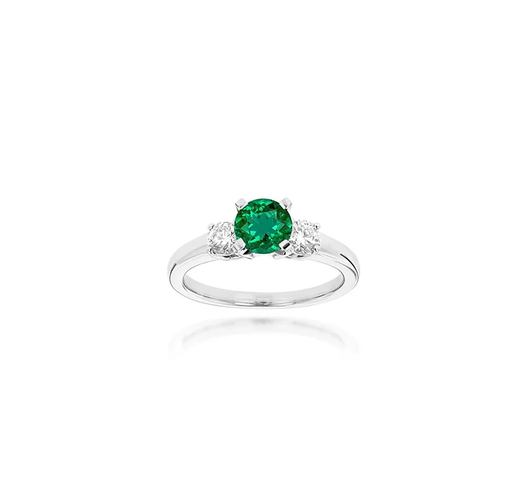 Sabel Collection 14K White Gold Emerald and Diamond Three-Stone Ring