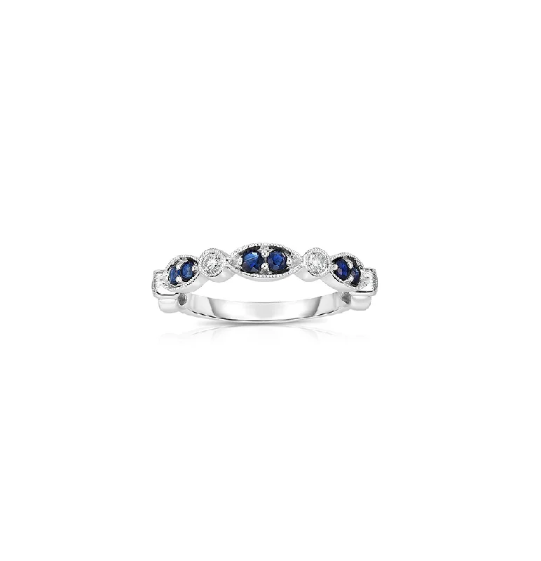 Sabel Collection 14K White Gold Marquise Detail Sapphire and Diamond Ring