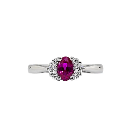 Sabel Collection 14K White Gold Oval Ruby and Diamond Cluster Ring