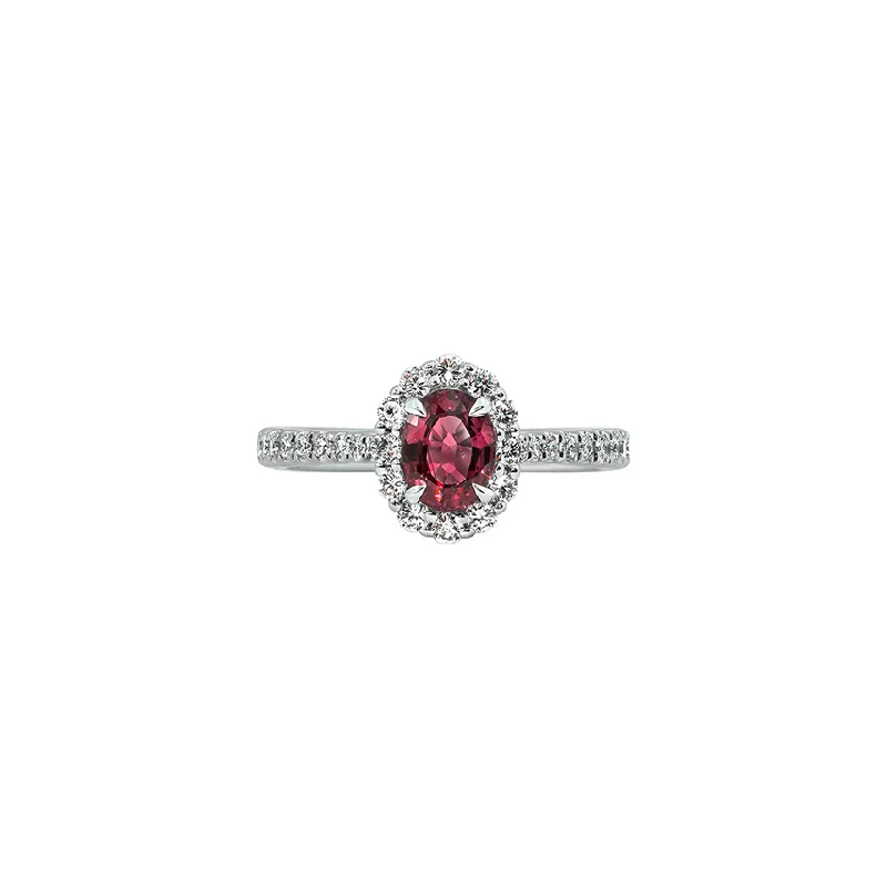 Sabel Collection 14K White Gold Oval Ruby and Diamond Halo Ring