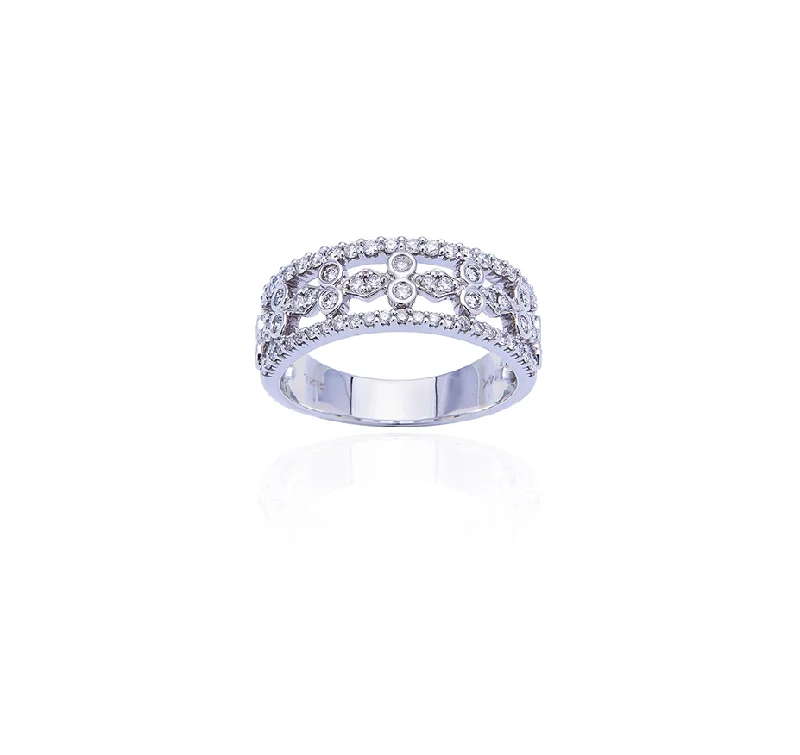 Sabel Collection 14K White Gold Three Row Diamond Design Ring