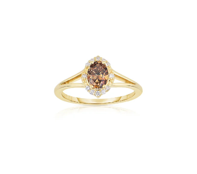 Sabel Collection 14K Yellow Gold Oval Fancy and White Diamond Ring