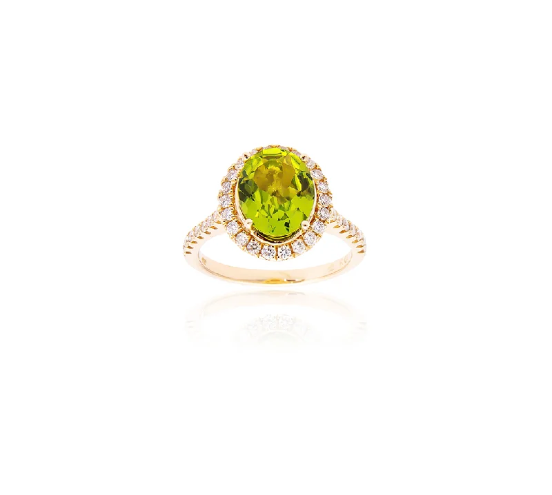 Sabel Collection 14K Yellow Gold Oval Peridot and Diamond Halo Ring