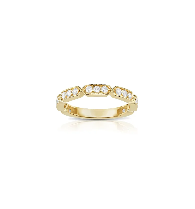 Sabel Collection 14K Yellow Gold Round Diamond Milgrain Detail Ring