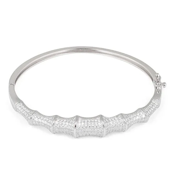 Sterling Silver Bones Pave CZ Bangle Bracelet