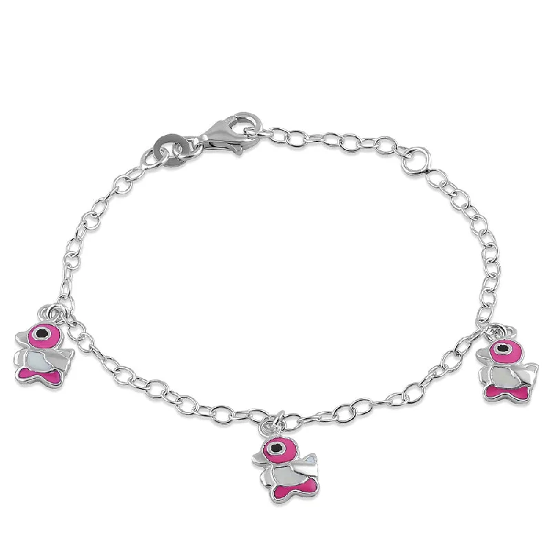 Sterling Silver 3 Multi Color Enamel Ducks Bracelet (Child Size)