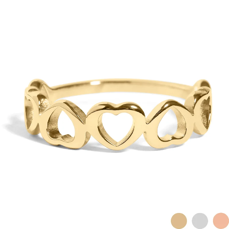 Stainless Steel PVD Coated Alternating Heart Stacking Ring / CSR0010