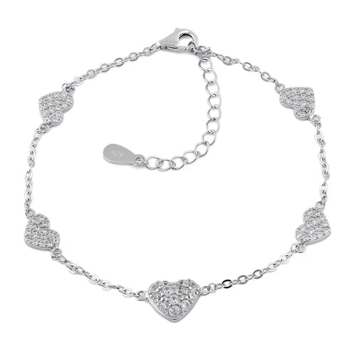 Sterling Silver CZ Heart Bracelet