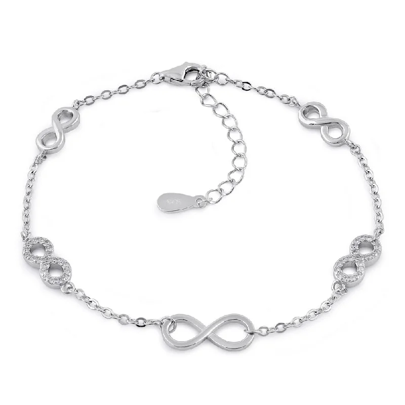 Sterling Silver Clear CZ Infinity Charm Bracelet