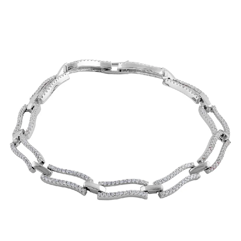 Sterling Silver Clear CZ Stylish Wave Bracelet