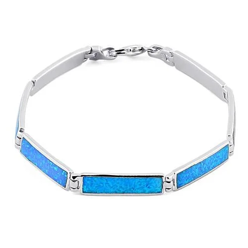 Sterling Silver Rectangular Blue Lab Opal Bracelet