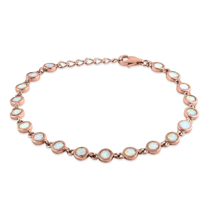 Sterling Silver Rose Gold Plated Round White Lab Opal Bracelet