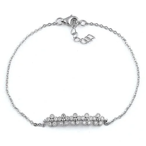 Sterling Silver Row of Flowers Clear CZ Bracelet