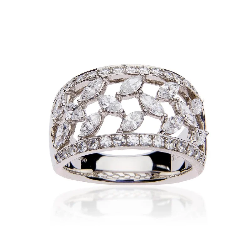 SUWA Platinum Marquise and Round Diamond Ring