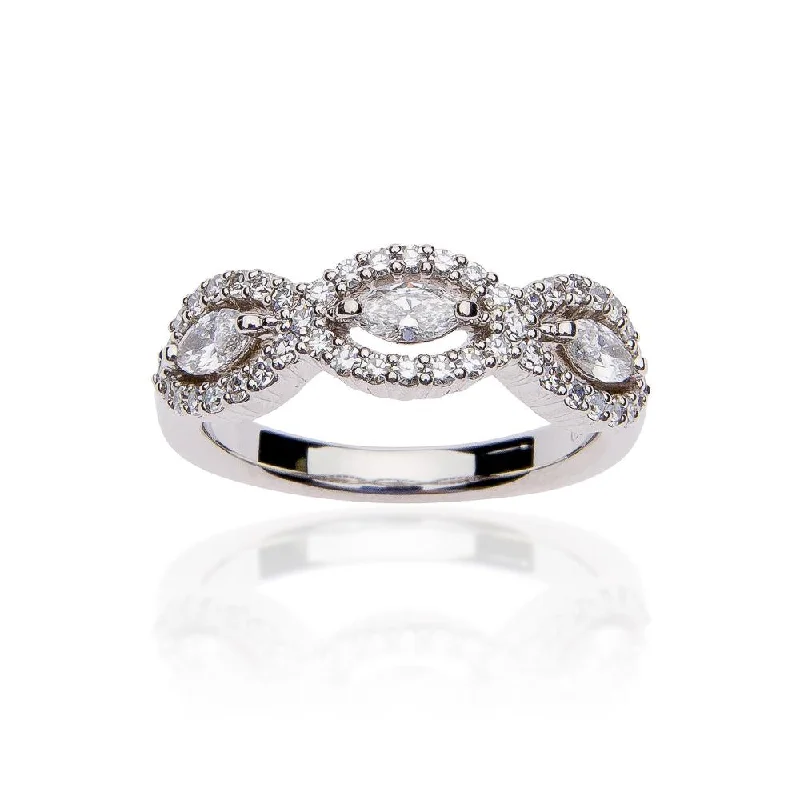 SUWA Platinum Marquise Cut and Round Diamond Ring