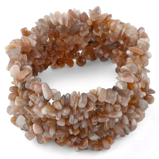 Wide Chips Peach Moonstone Elastic Bracelet